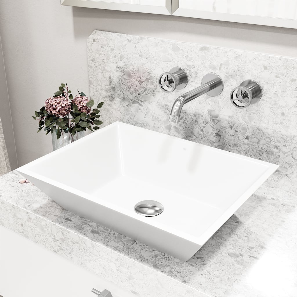 VIGO Vinca 18"L x 14"W MatteStone Vessel Sink and Cass Wall Mount Faucet Set