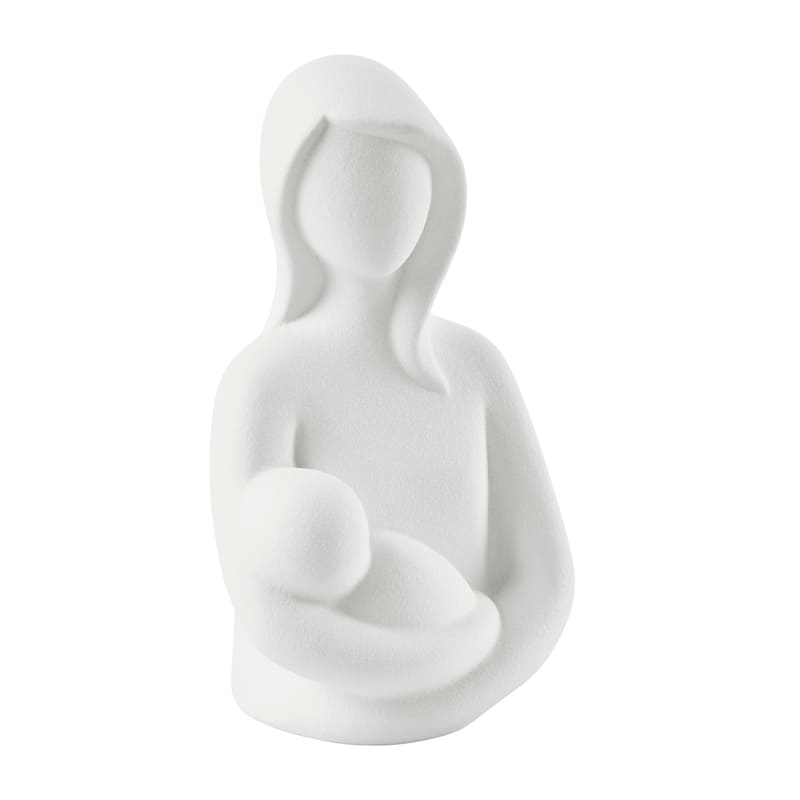Hans White Abstract Mother Holding Baby Matte Ceramic Sculpture