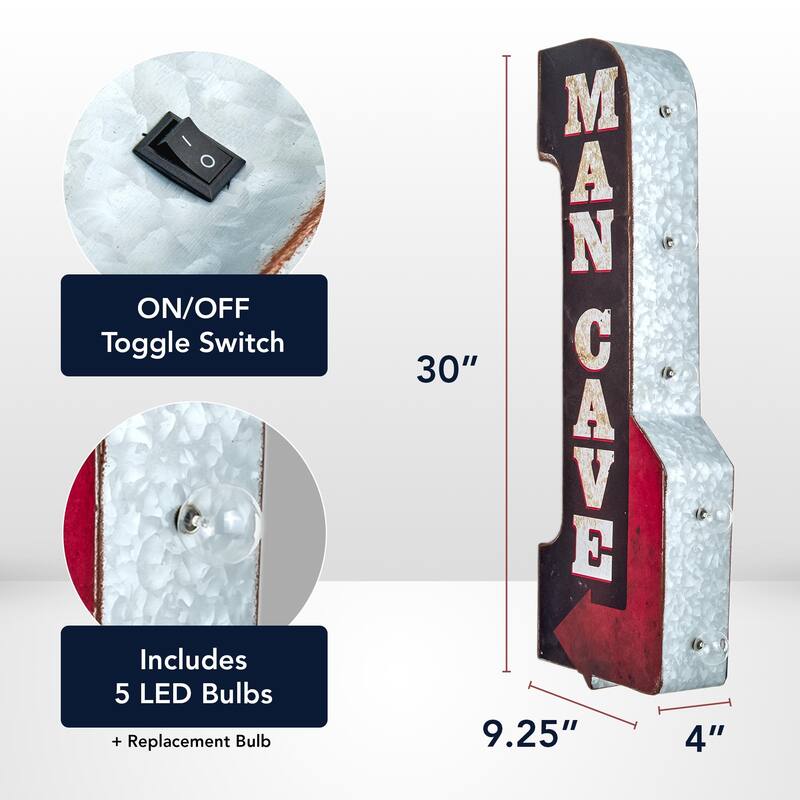 Man Cave Double Sided Off the Wall LED Marquee Light Up Sign for Bar, Garage or Man Cave