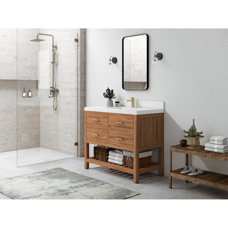 Willow Collections 42 in. W x 22 in. D Parker Solid Teak Single Sink Bathroom Vanity with Countertop