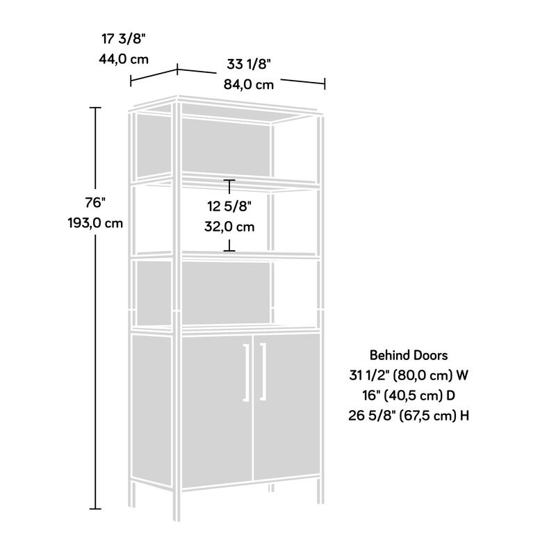 Wood Bookcase with Doors, Brown - 32.99" W x 17.13" D x 75.98" H