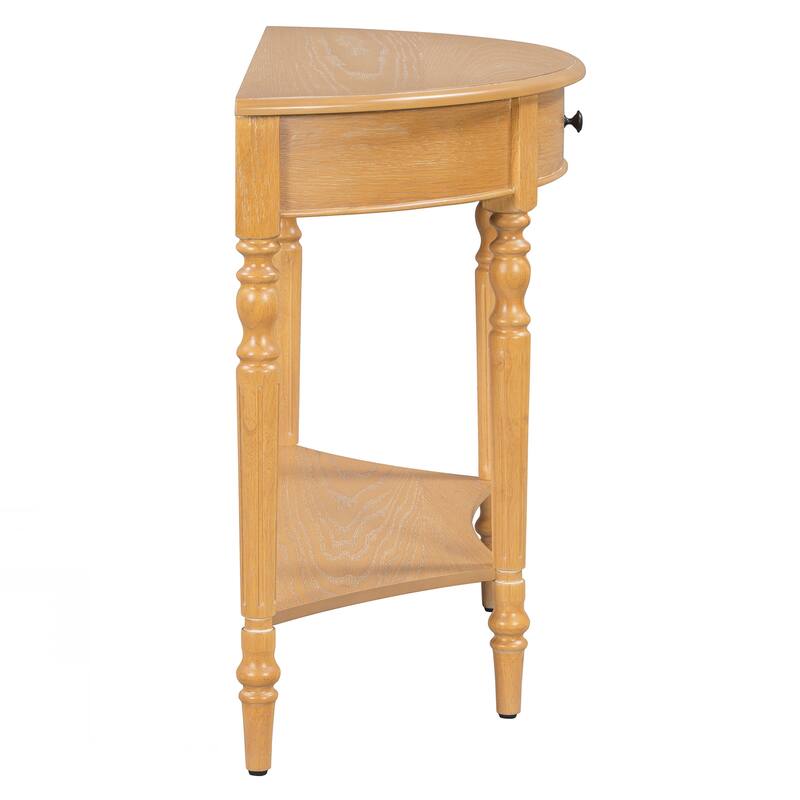 Farmhouse Half Moon Console Table with Drawer & Shelf - Rustic Accent Table