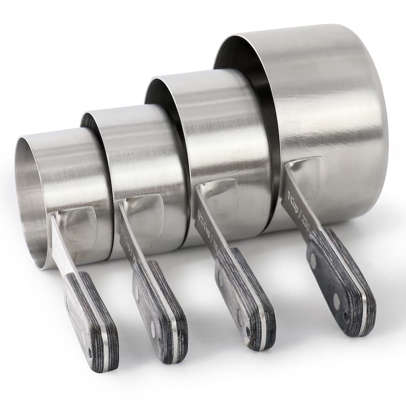 Oster Blakeley 4 Piece Stainless Steel Measuring Cup Set in Dark Gray with Wood Handles
