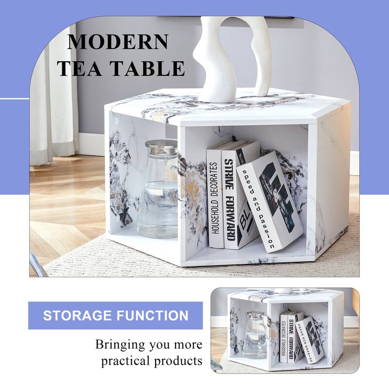 Roomfitters Hexagonal Coffee Table with Patterned MDF Finish, Modern Multi-Use Storage Table for Living Room