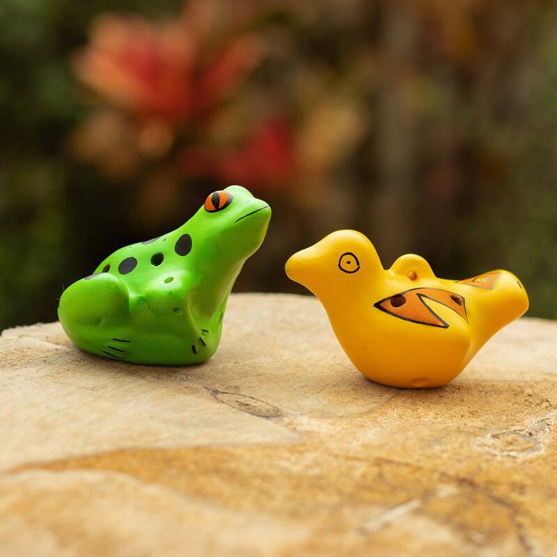 Novica Handmade Unusual Friends Ceramic Ocarinas (2 Pieces)