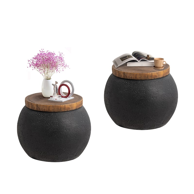 COSIEST Faux-Wood Top Side Table - 2pc - Jar Shape