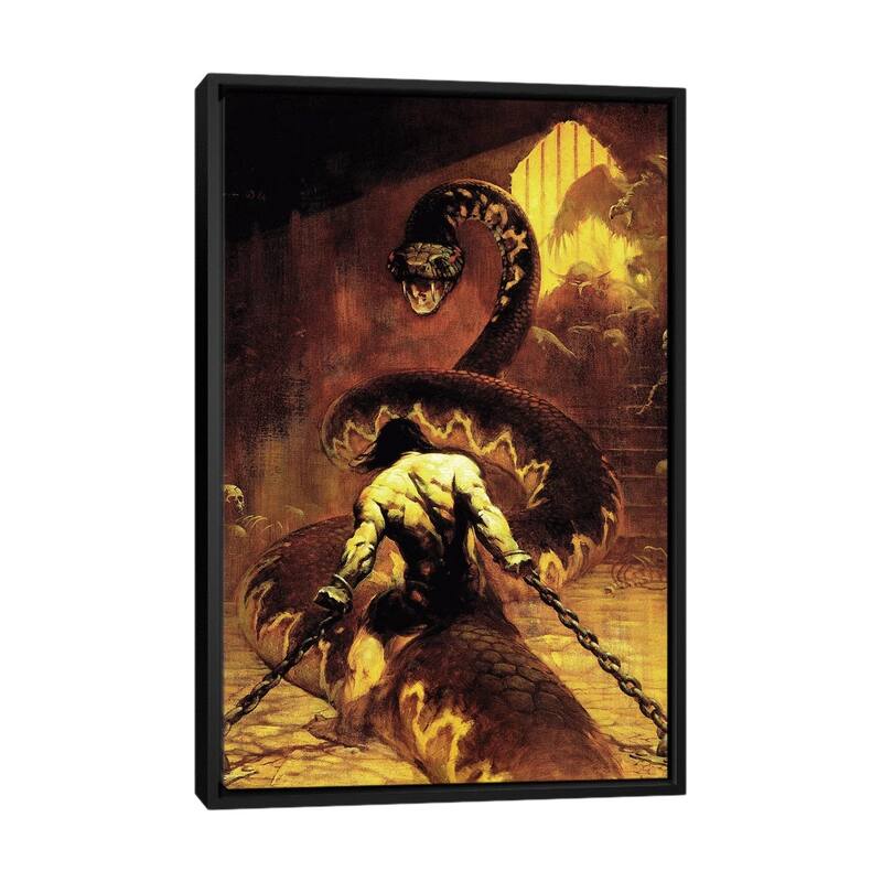 iCanvas "Chained" by Frank Frazetta Framed Canvas Print - Black - 40x26