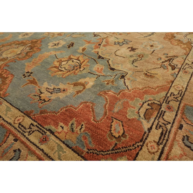 8x10 Hand Knotted Wool Tan Oushak Floral Traditional Oriental Area Rug - 8' x 10'