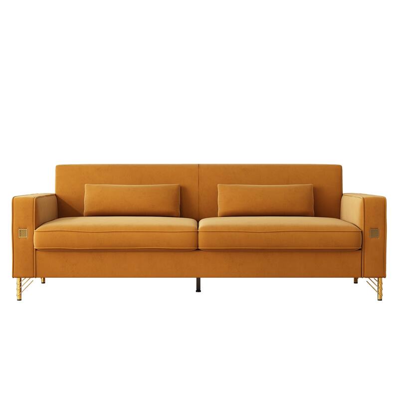 85.63" Velvet Sofa Couch with Cushions, Loveseat for Living Room, Square Armrest Upholstered Sofa with Metal Legs