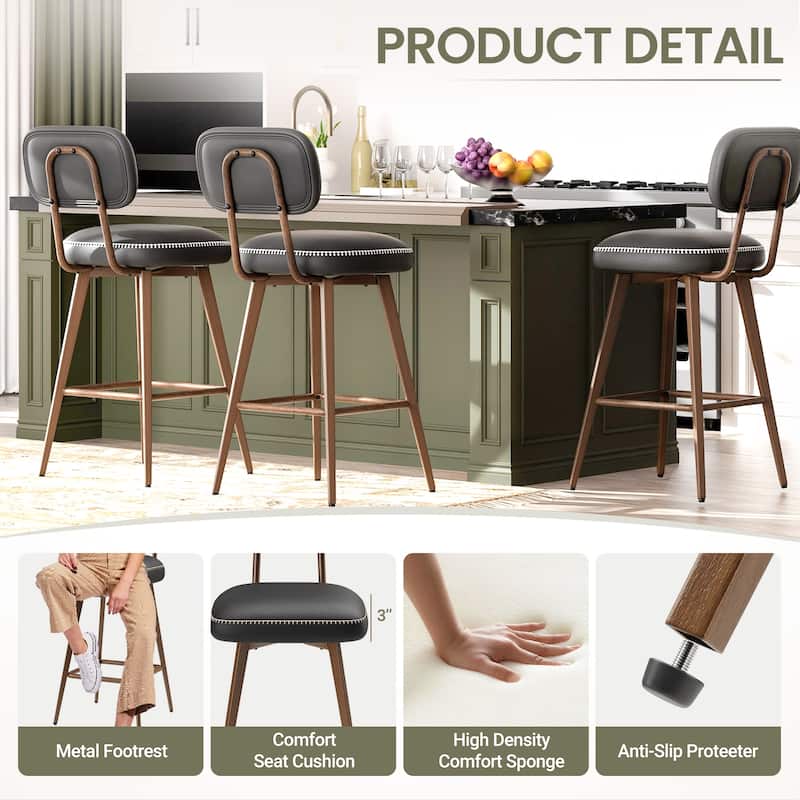 RENEWLINE Modern Swivel Bar Stools, 26 Inch Counter Stools(Ser of 2/3/4/6) with Backrest & Waterproof PU Leather