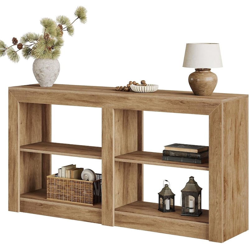Rustic Brown 3-Tier Console Table with 4-Section Shelves MDF Wood Foyer, Sofa, or TV Stand 59 Inch - 59.06" x 13.78" x 33.46"