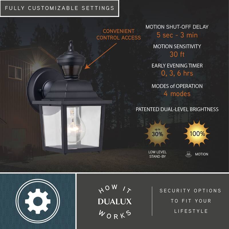 Bedford Aluminum 5.25-in. W 1 Light Motion Sensor Dusk to Dawn Outdoor Wall Lantern Clear Glass