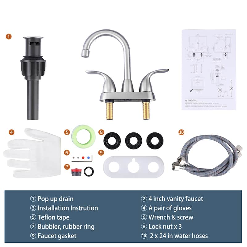 WOWOW 4 in. Centerset Double Handle High Arc Bathroom Faucet