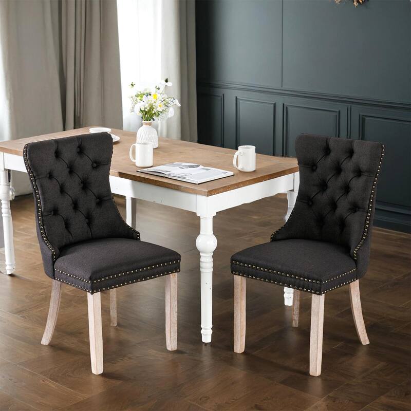 Nikki Collection Modern, High-end Tufted Solid Wood Dining Chair with Wood Legs Nailhead Trim 2-Pcs Set