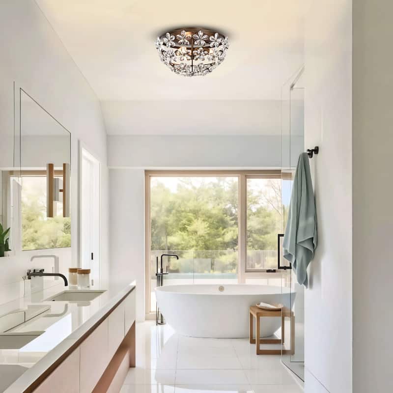 Rosa 3-Light Glam Daisy Flower Crystal Blossom Flush Mount