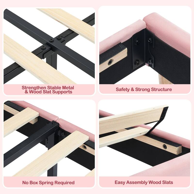 Twin/Twin XL/Full Size Bed Frame with Bookcase Headboard