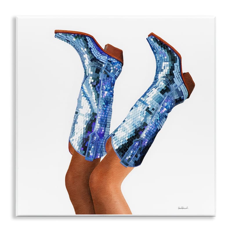 Stupell Blue Glam Cowgirl Boots Wall Plaque Art Design By Amanda Greenwood - 12 x 12