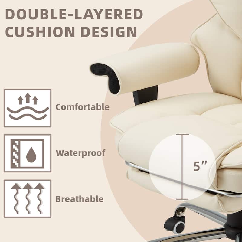 Ergonomic 6-Point Massage Office Chair with Heating, Reclining Function, Retractable Footrest, and Adjustable Armrests