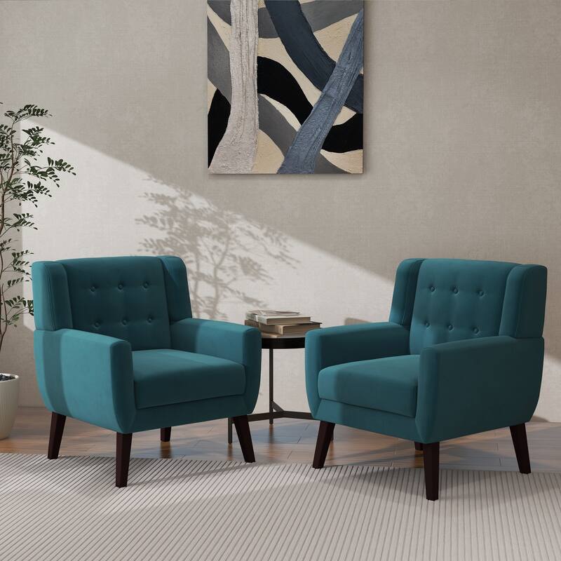 2 Set Modern Accent Chair Velvet Armchair - Blue Velvet-2Set