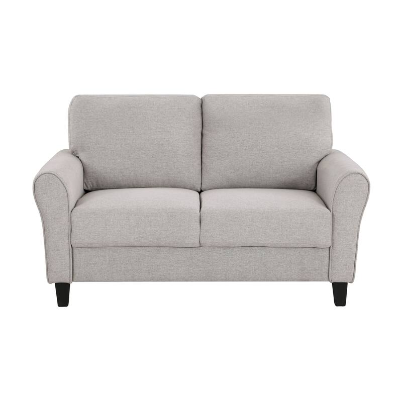 Modern 1Pc Loveseat Dark Gray Textured Fabric Upholstered Rounded Arms Attached Cushions Transitional Living Room Furniture - Desert Sand
