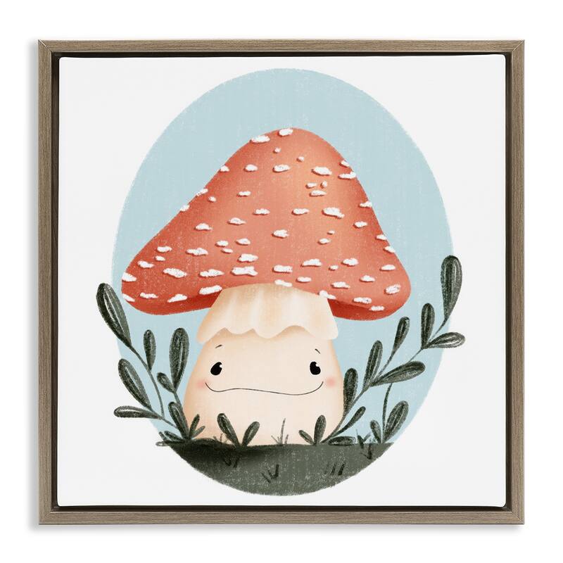Stupell Smiling Mushroom In Nature Framed Floater Canvas Wall Art Design By Sarah Hickman - 25 x 25 - Brown