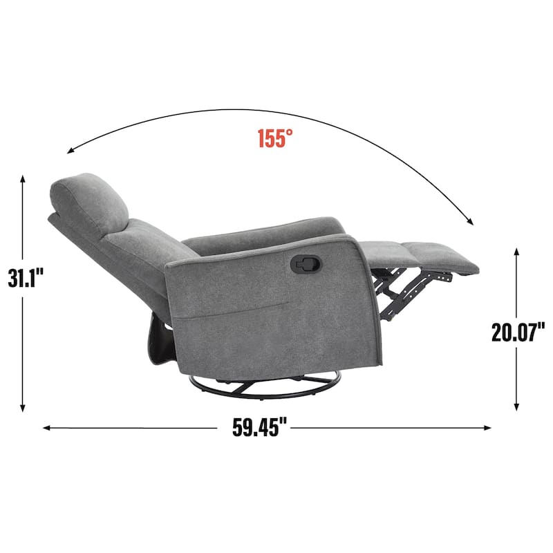 8 Point Massage Manual Recliner Chair Fabric Swivel Rocking Chair Single Sofa Armchair with Rocker and Lumbar Heating