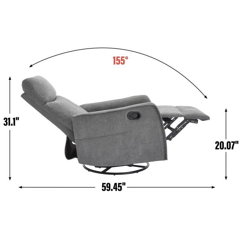 Fabric Recliner Chair with Heat, Massage, 360° Swivel Base, Adjustable Backrest, and Lumbar Support for Living Room Comfort