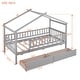 preview thumbnail 3 of 13, Gray Twin Size Wooden House Bed with Two Drawers and Fence
