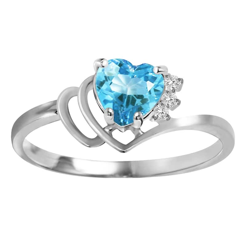 14K Solid Gold Heart Shape Blue Topaz Diamond Ring 0.97 Carat - 5 - White