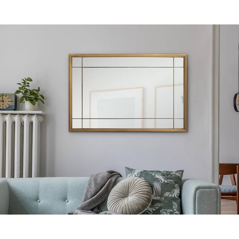 Allan Andrews Brass Metal French Panel Framed Vantiy and Wall Mirror - 36"H x 24"W
