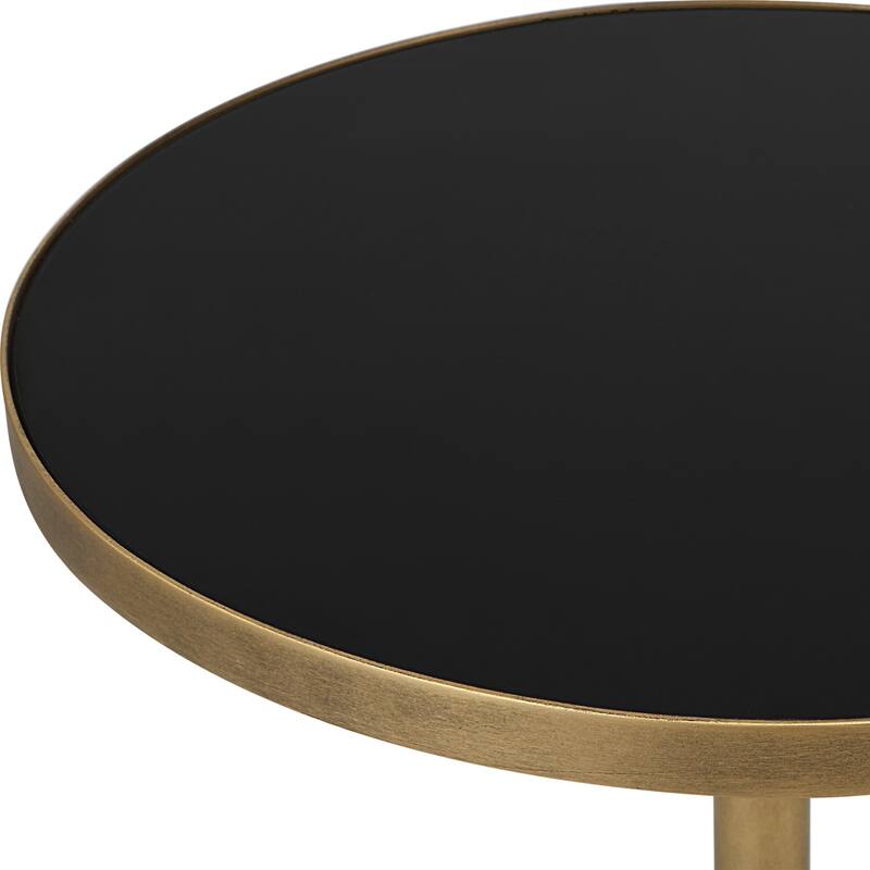 Glass Top Accent Table with Geometric Base - 24.25" - Black and Bronze
