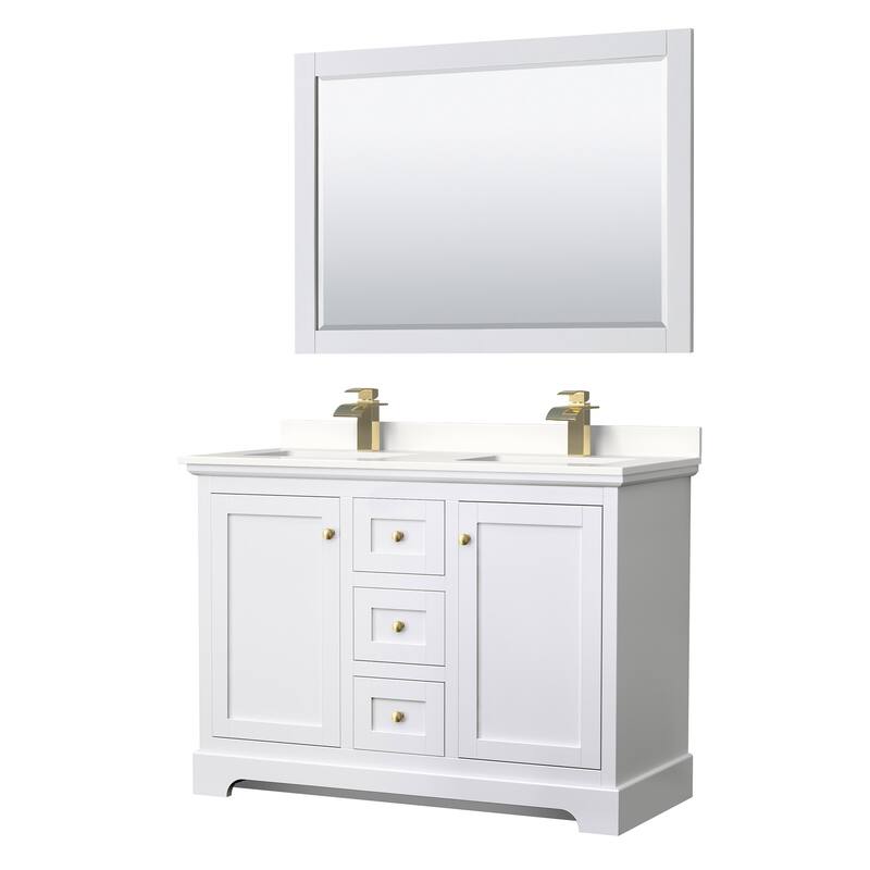 Wyndham Collection WCV232348D-QTZ-UNSM46 Avery 48" Free Standing - White / White Quartz Top / Brushed Gold Hardware