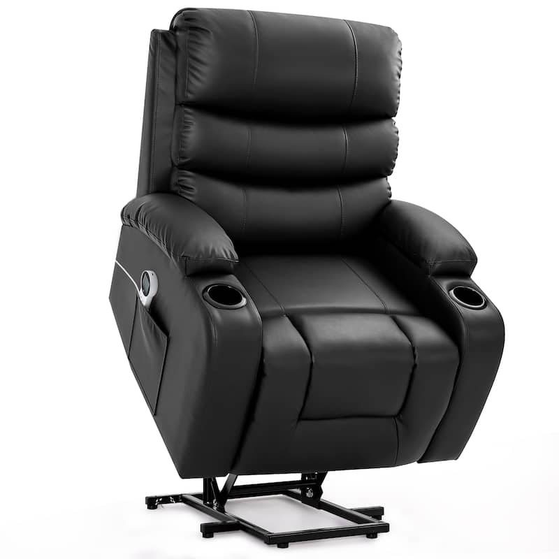 Oversized Power Lift Recliner Chair with Massage & Heat, PU Leather, USB Port, Cup Holders & Pockets