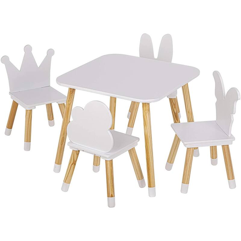 UTEX Kids Table with 4 Chairs Set, Kid Table and Chairs Set for Girls, Toddlers, Boys, 5 Piece Kiddy Table and Chair Set, White