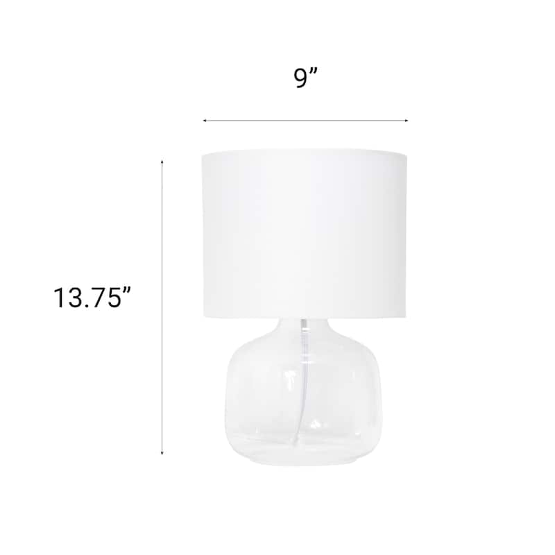 13.75" Modern Round Glass Table Lamp with Fabric Drum Shade for Bedroom or Living Room - 9"L x 9"W x 13.75"H