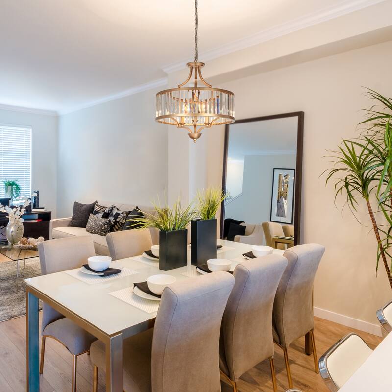 Modern Gold 3-Light Crystal Drum Chandelier for Dining Room Bedroom - D 18" x H 18.5"