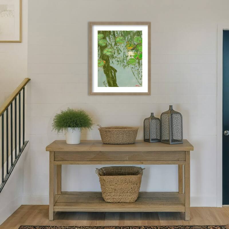 White Water Lily in Pond by Jukyong Park Wood Framed Wall Art Print