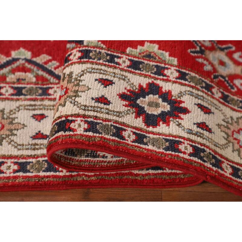 Red Geometric Kazak Oriental Foyer Rug Handmade Accent Wool Carpet - 3'3" x 5'9"