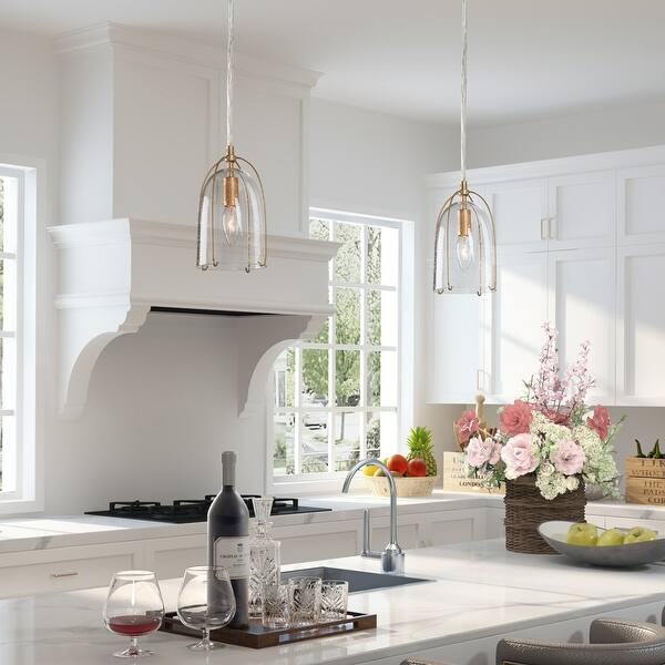 Modern Mini 1-light Brass Gold/ Black Seeded Glass Kitchen ...