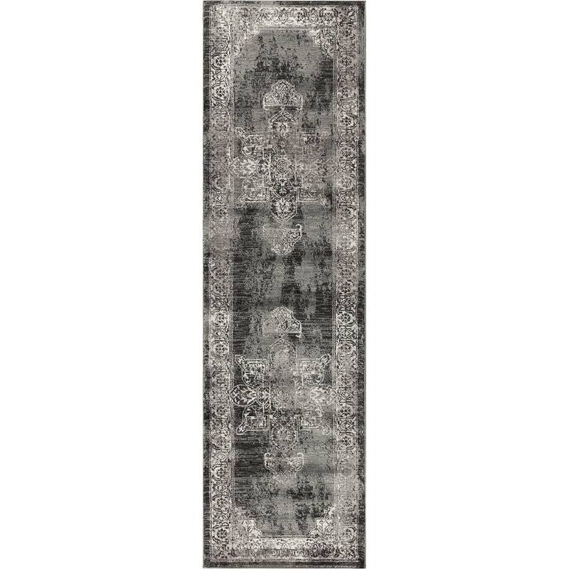 Alora Decor Swagger Persian-style Medallion Rug - 2'3" x 7'7" - Grey/Black
