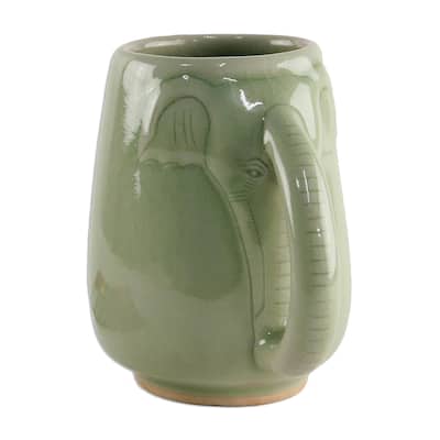 Handmade Morning Elephant Celadon ceramic mug (Thailand)