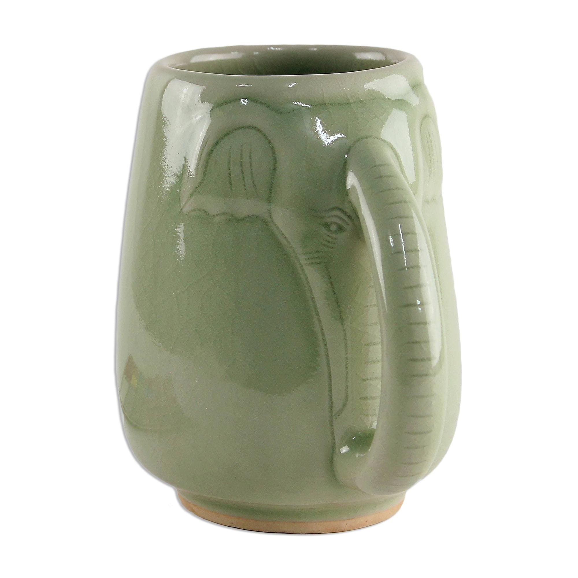 Handmade Morning Elephant Celadon ceramic mug (Thailand)