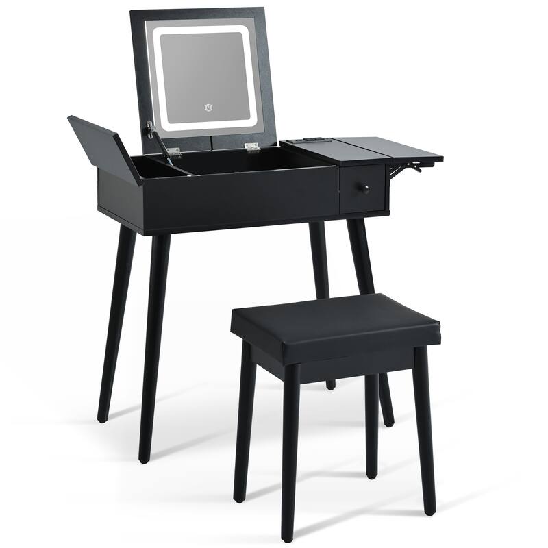 27.9'' Makeup Vanity Desk with Flip Top Mirror and LED Light