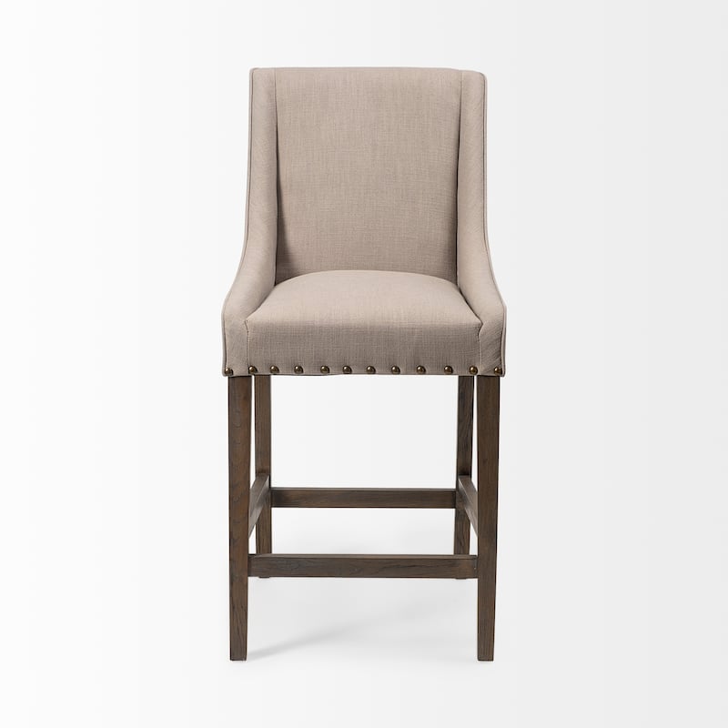 Kensington Beige Fabric Seat with Brown Solid Wood Frame Bar Stool