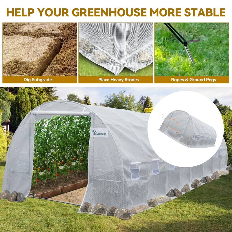 Heavy-duty 26'x10'x7' Greenhouses Large Walk-in Green House Tunnel - 10 X 26