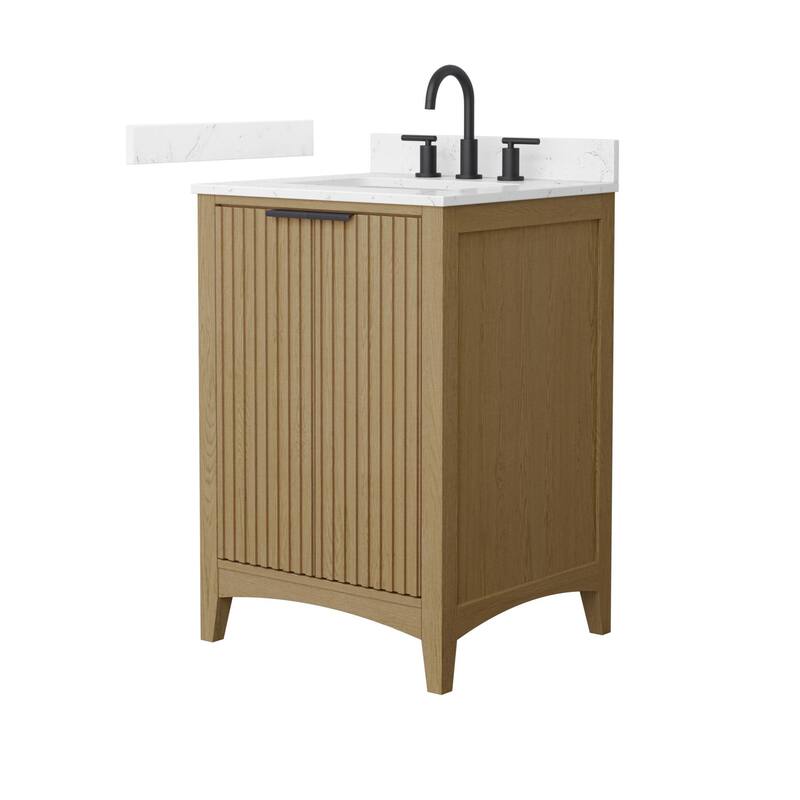 Wyndham Collection WCF9191-24S-VCA-US3MXX Palmilla 24" Free Standing - Natural Oak / Carrara Cultured Marble Top / Matte