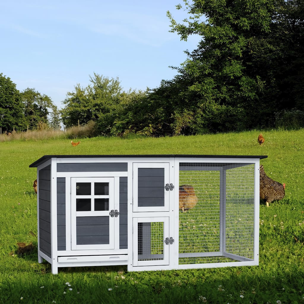 Outdoor Indoor Poultry Cage Small Animal House Outdoor Chicken Hutch Coop With Running Cage - 62.99"L x 29.44"W x 31.22"H