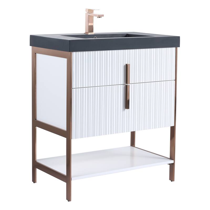 Fine Fixtures Serenity Modern Bathroom Vanity with Black Gel Acrylic Top
