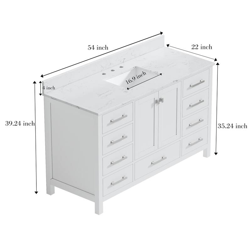 StarrySky 54 inch Undermount Single Sink Bathroom Vanity with Engineered Carrara Marble Top - 54 inch