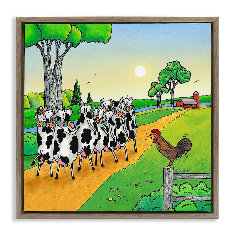 Stupell Funny Cows Come Home Framed Floater Canvas Wall Art Design By Roger Straub - 25 x 25 - Brown